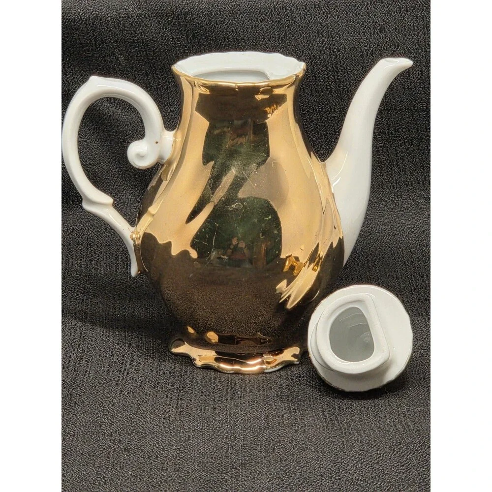 Vintage Mayer Wiesau Bavaria Gold Porcelain Demi Tasse Coffee Set 5pc Mokka
